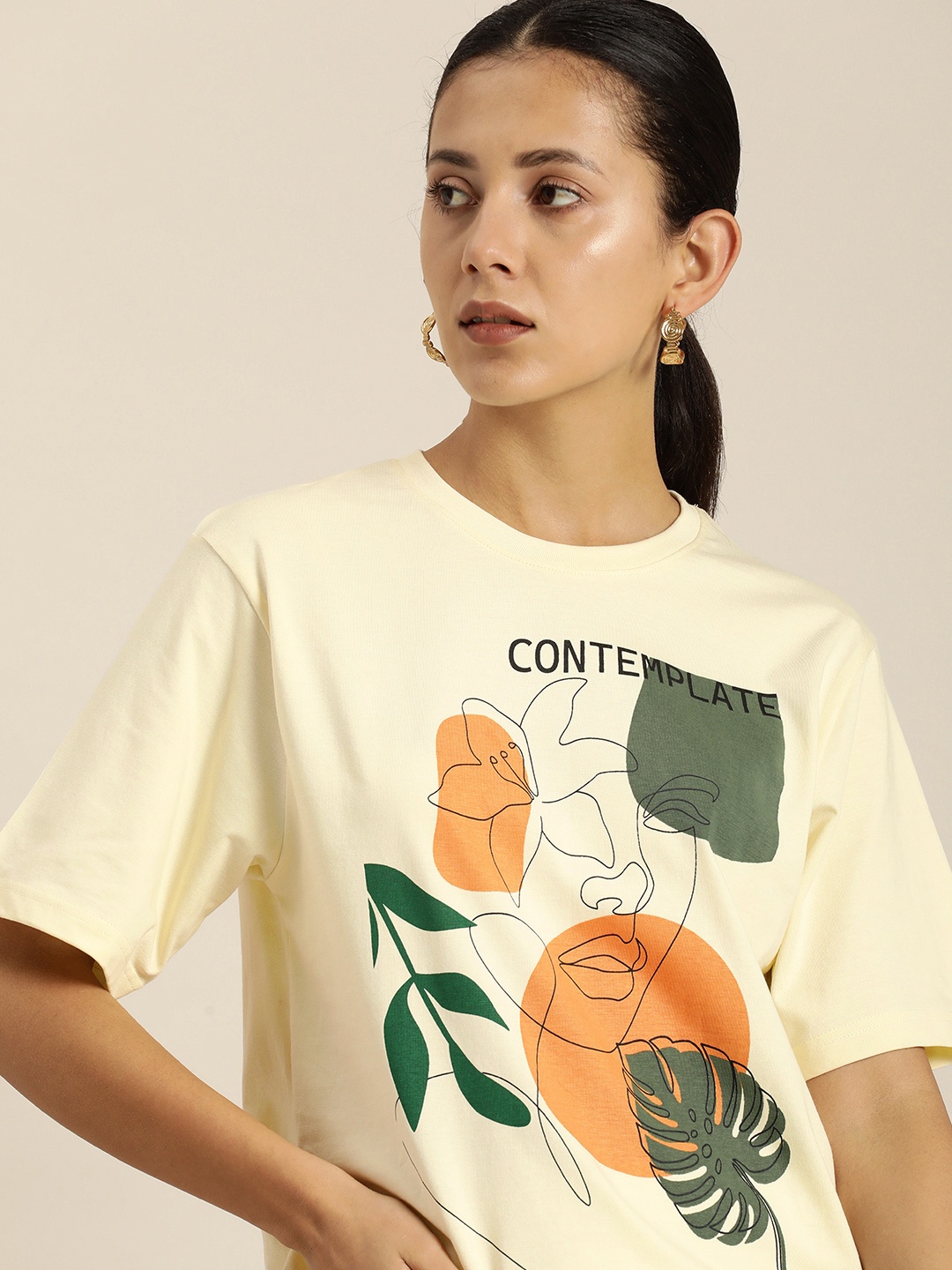 

DILLINGER Women Graphic Printed Loose T-shirt, Cream