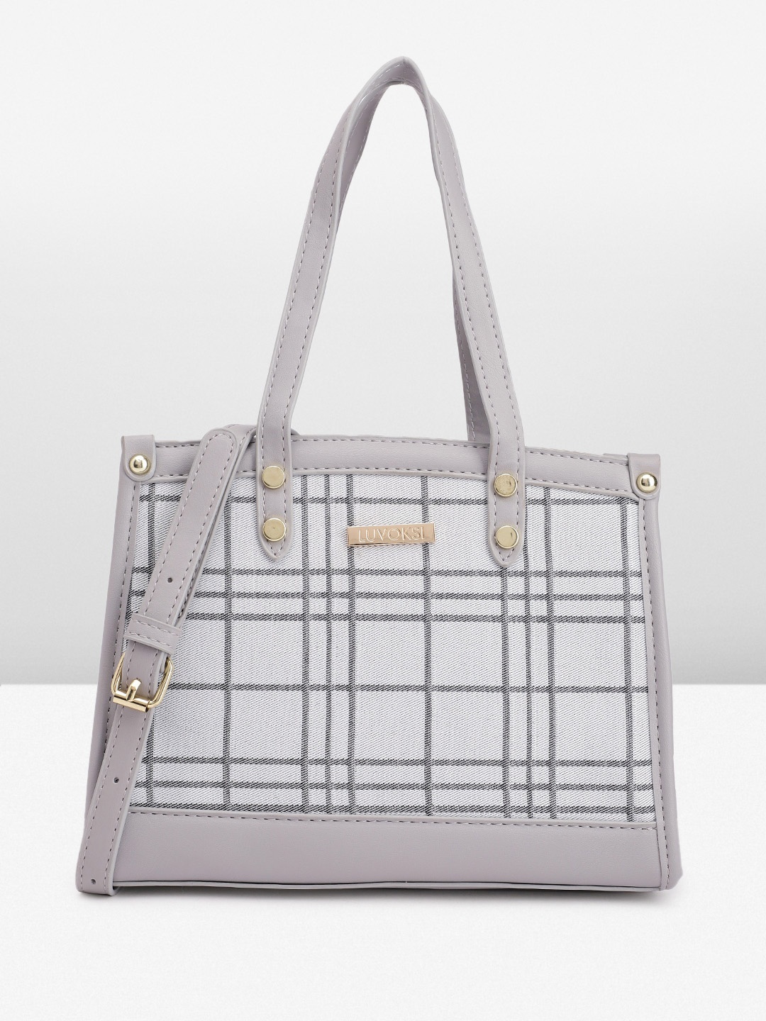 

Luvoksi Women Checked Textured PU Structured Satchel, Grey