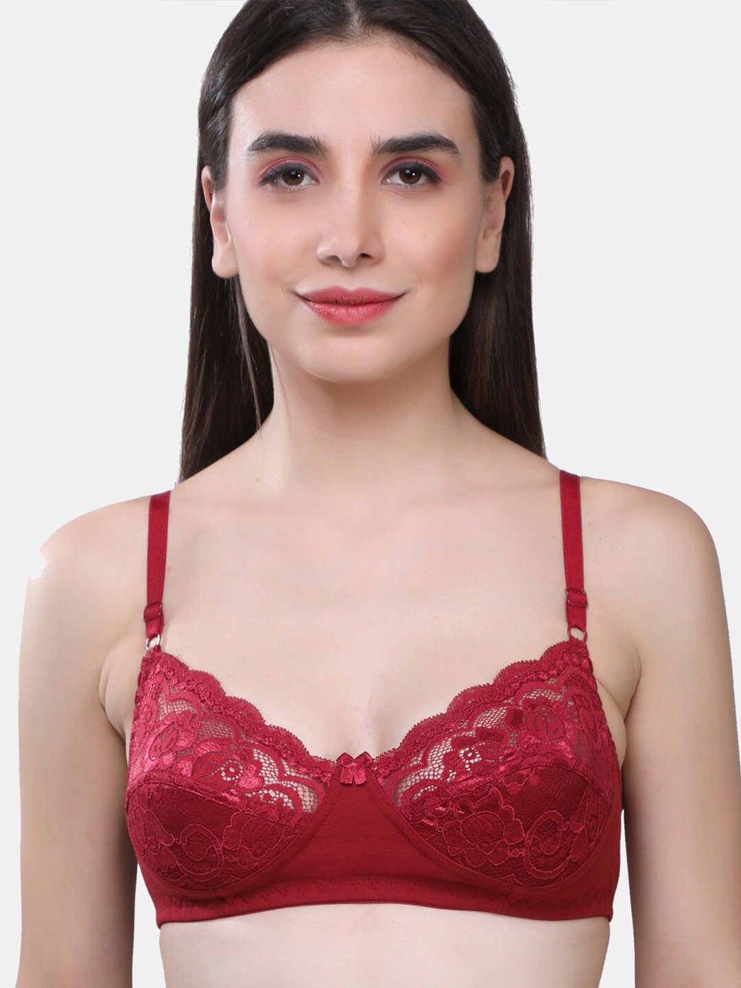 

SKDREAMS Medium Coverage Seamed All Day Comfort Non Padded Cotton Balconette Bra, Maroon