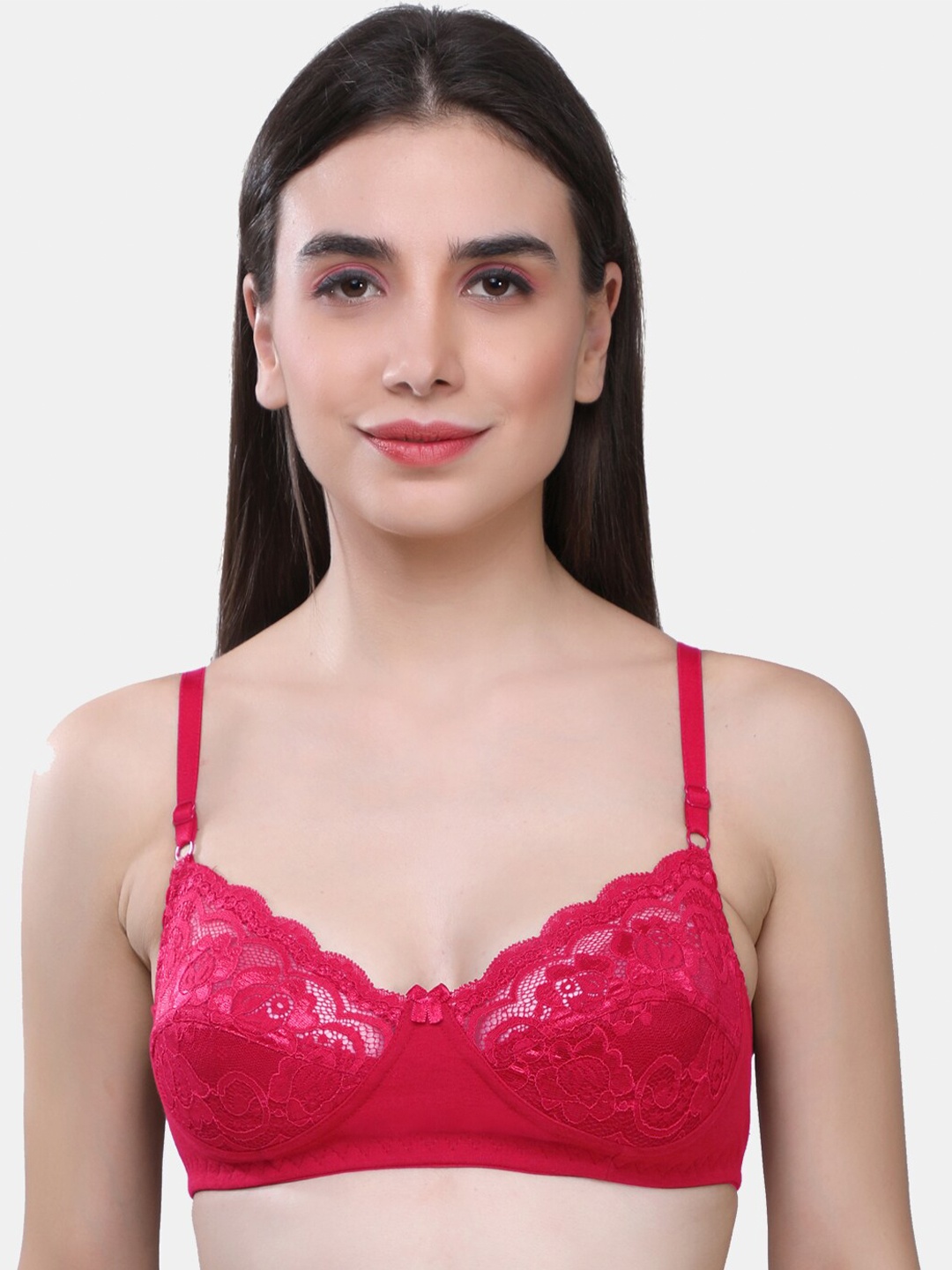 

SKDREAMS Non Padded Medium Coverage All Day Comfort Balconette Bra, Red