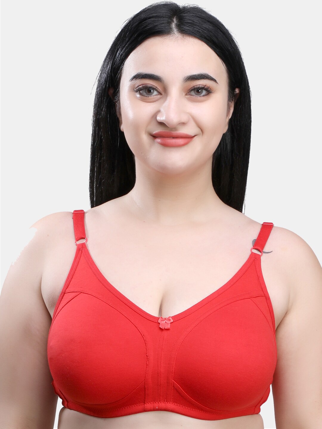 

SKDREAMS Non Padded Full Coverage All Day Comfort Seamless Cotton Everyday Bra, Red