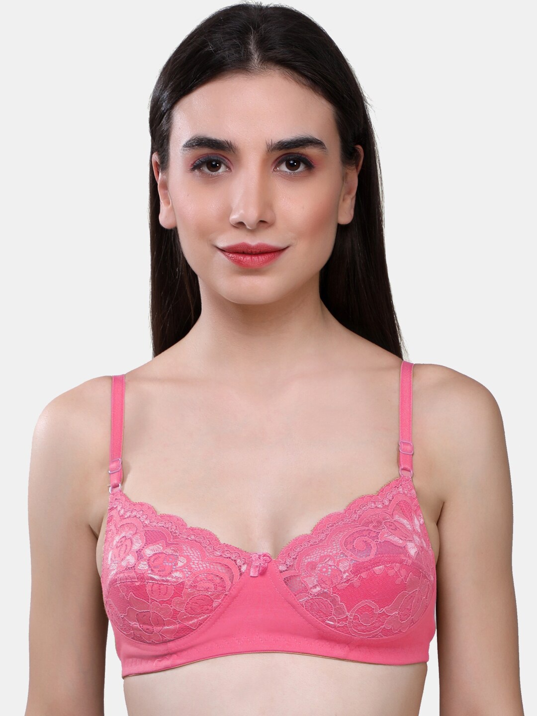 

SKDREAMS Medium Coverage Non-Padded Balconette Bra, Rose
