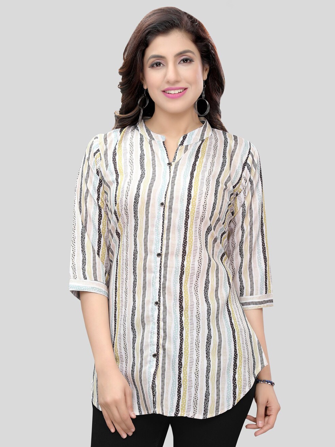 

Saree Swarg Striped Shirt Style Kurti, White
