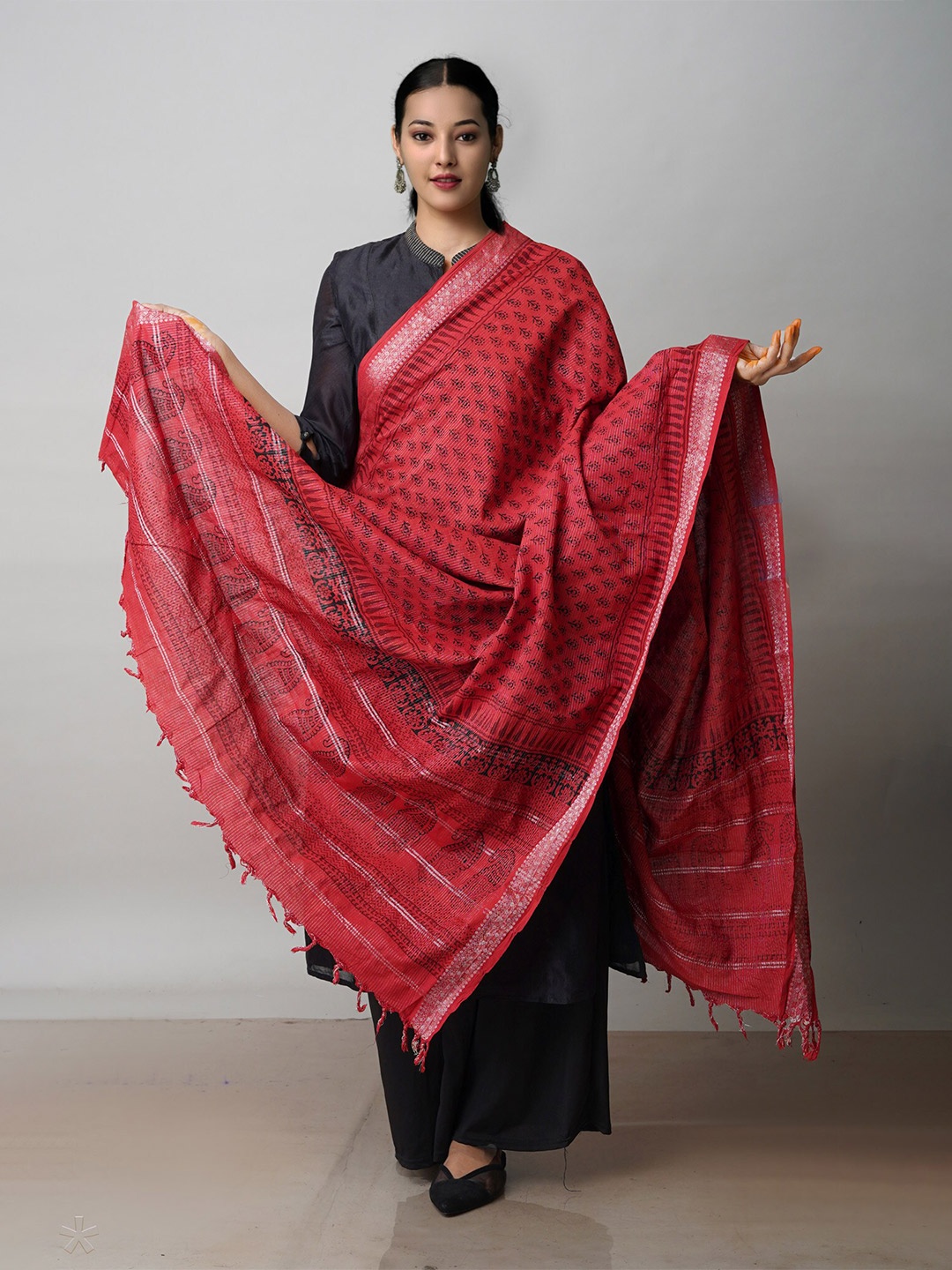 

Unnati Silks Ethnic Motifs Printed Cotton Dupatta, Red