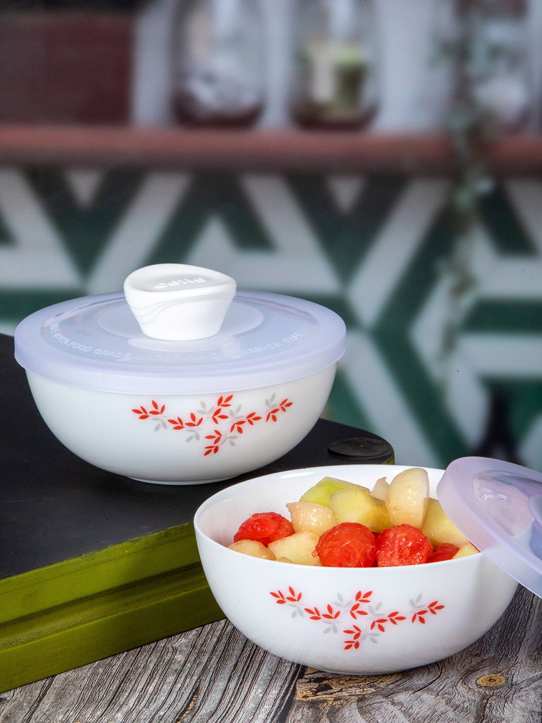 

Cello White & Red 2 Pieces Text or Slogans Printed Opalware Glossy Bowls