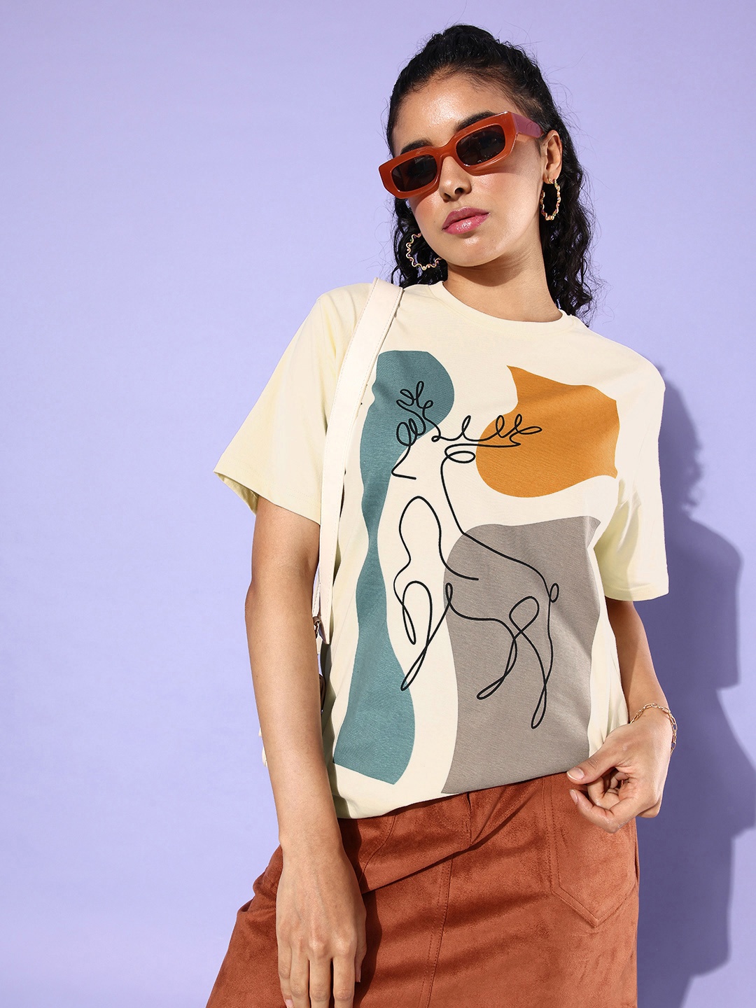 

DILLINGER Women Graphic Printed Loose T-shirt, Cream