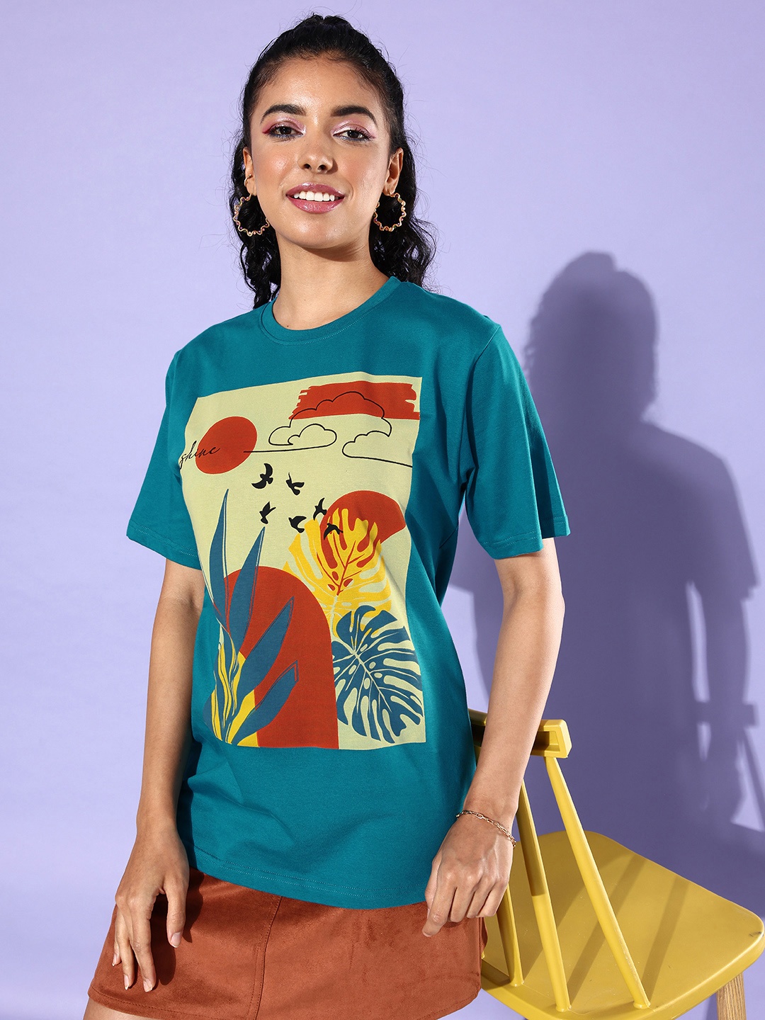 

DILLINGER Women Graphic Printed Loose T-shirt, Blue