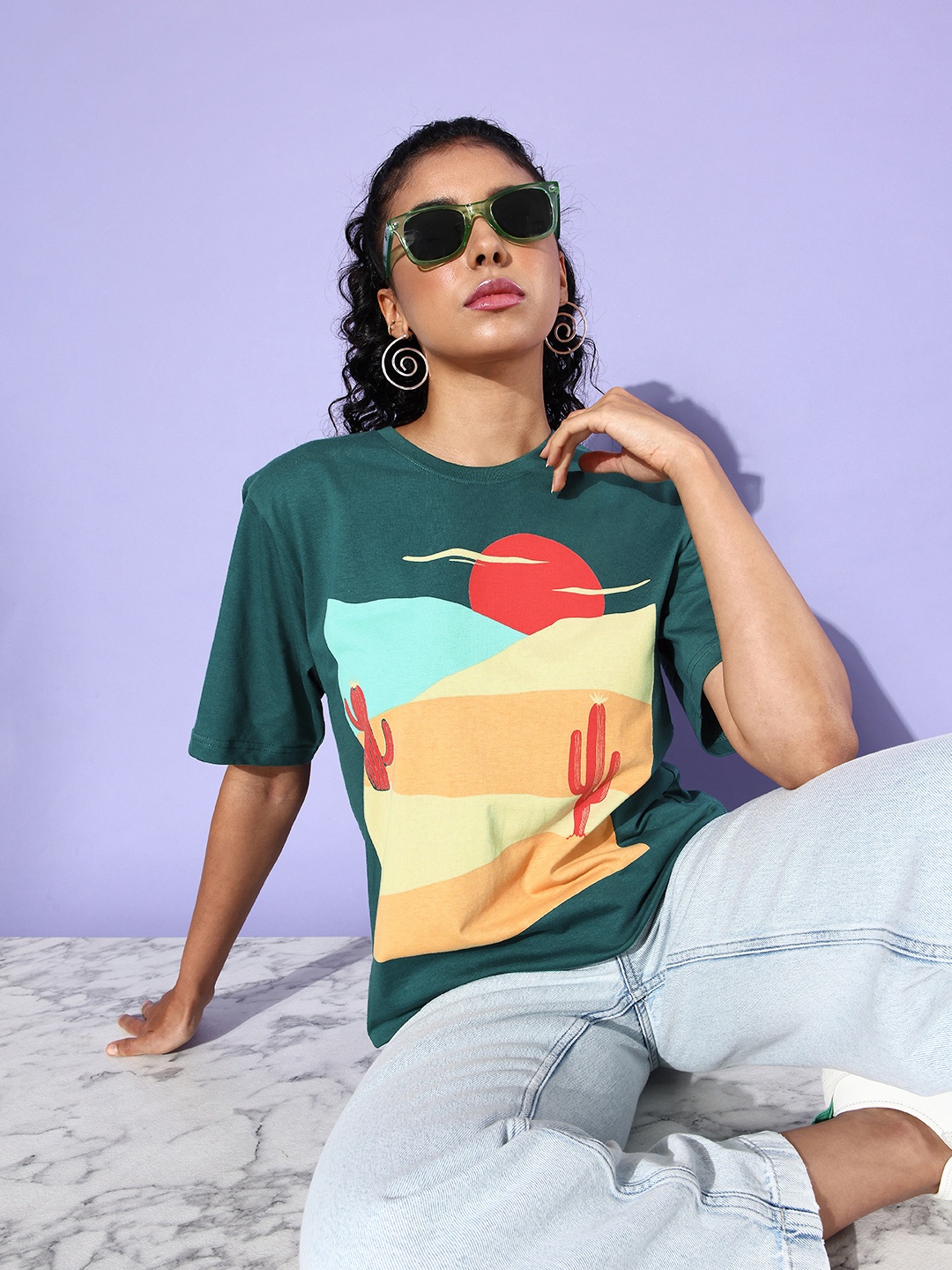 

DILLINGER Graphic Printed Oversized Longline Pure Cotton T-shirt, Green