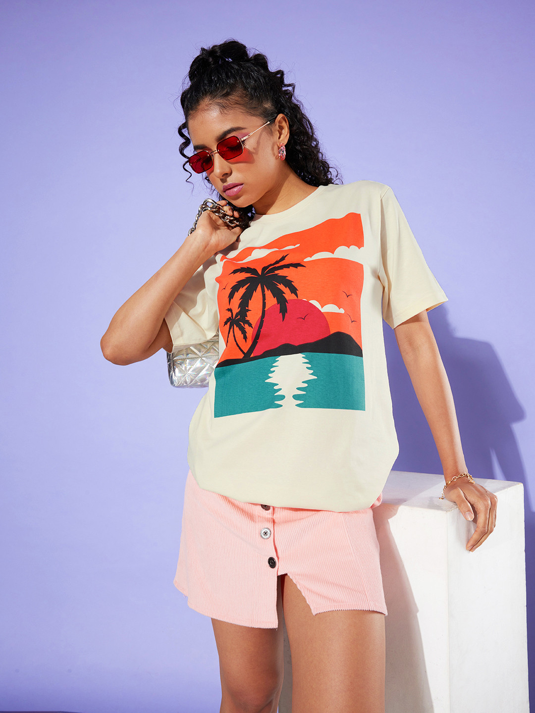 

DILLINGER Graphic Printed Oversized Longline Pure Cotton T-shirt, Off white