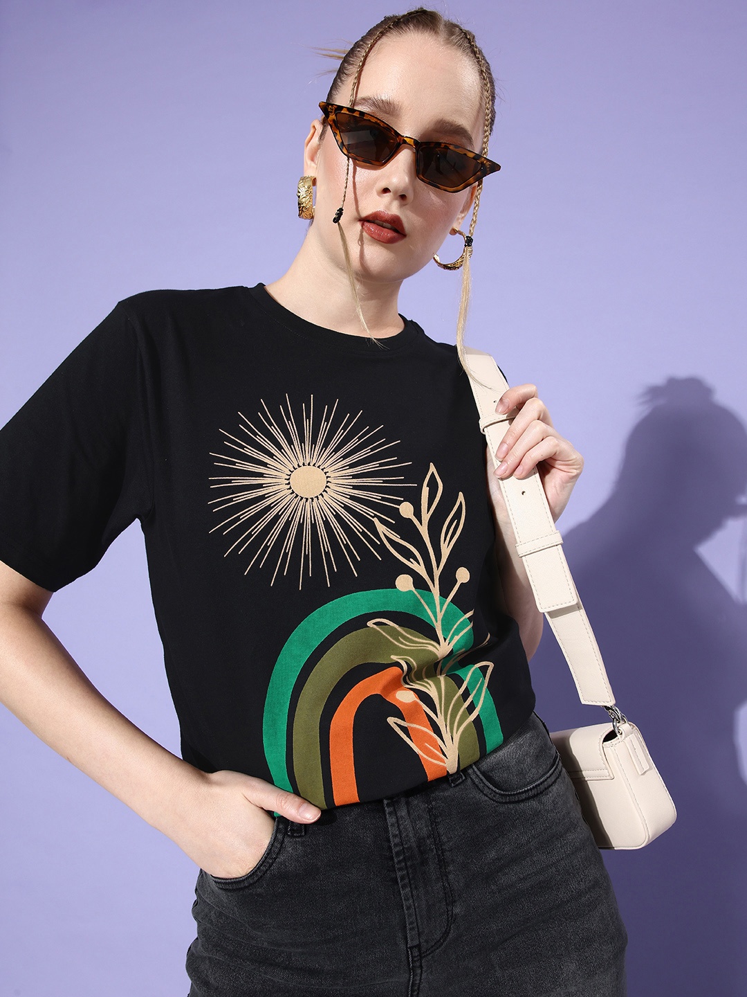 

DILLINGER Women Graphic Printed Loose T-shirt, Black