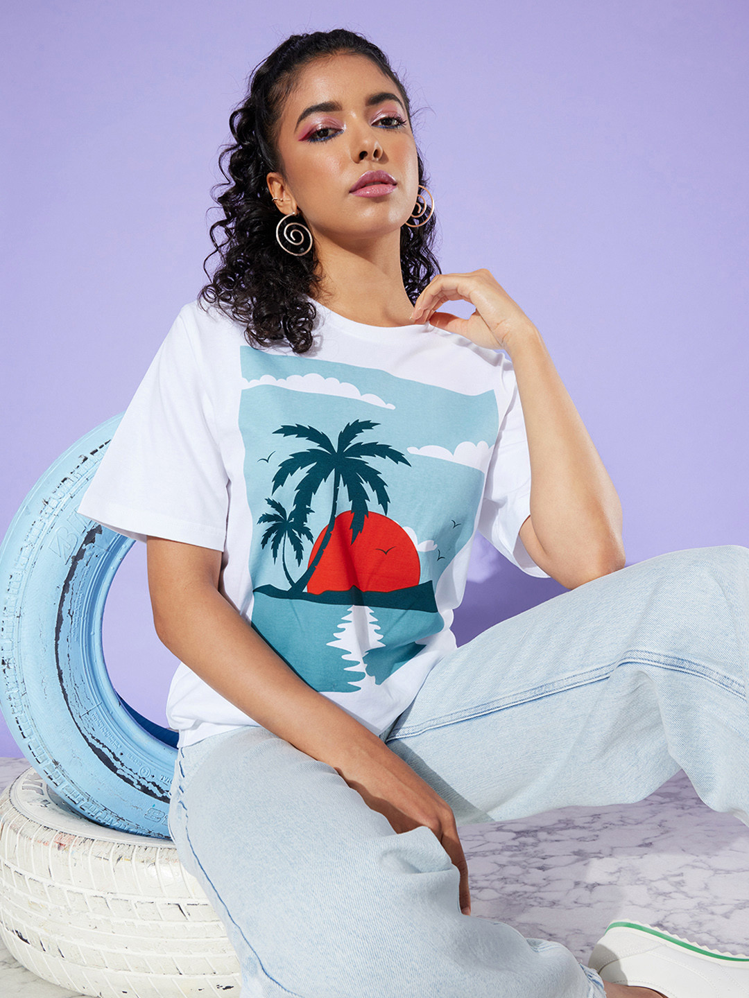 

DILLINGER Graphic Printed Oversized Longline Pure Cotton T-shirt, White