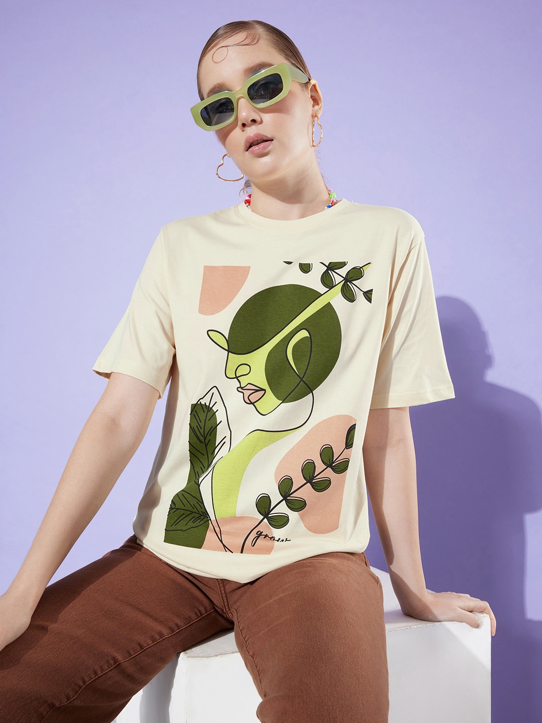 

DILLINGER Graphic Printed Oversized Longline Pure Cotton T-shirt, White