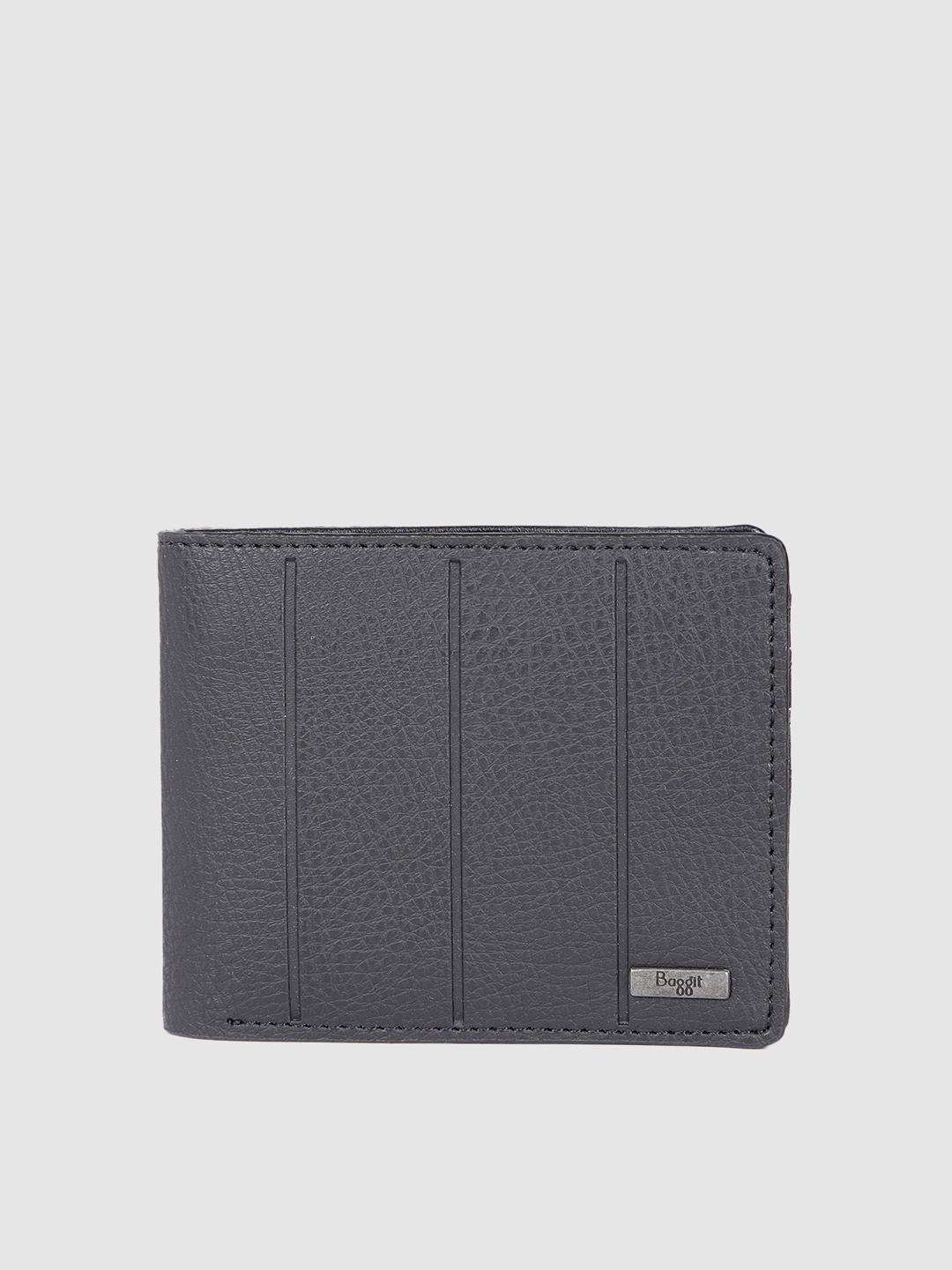 

Baggit Men Striped & Textured PU Two Fold Wallet, Black