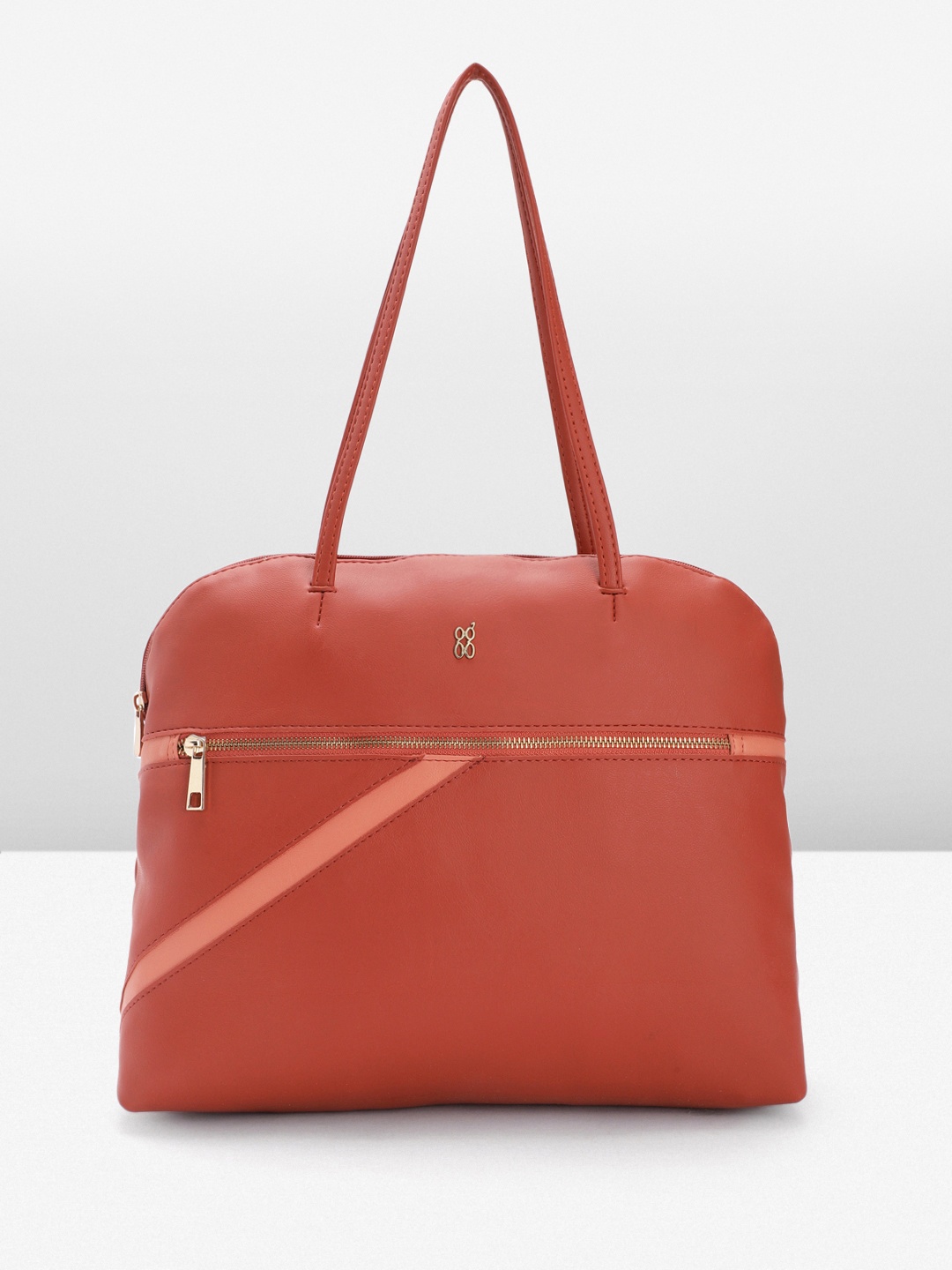 

Baggit Solid PU Structured Shoulder Bag With Striped Detail, Rust