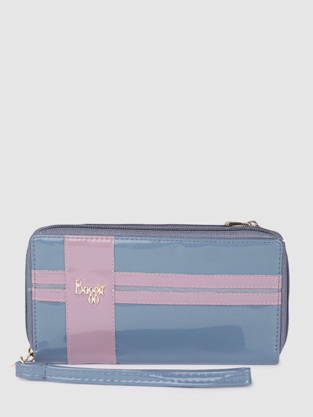 

Baggit Women Striped Zip Around Wallet with Wrist Loop, Blue
