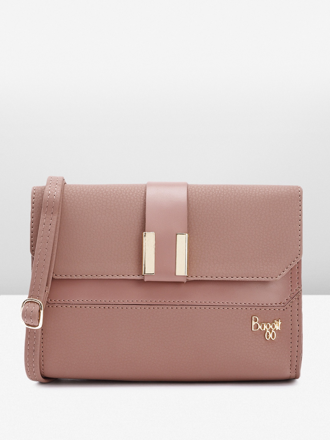 

Baggit Textured PU Structured Sling Bag With Buckle Detail, Mauve