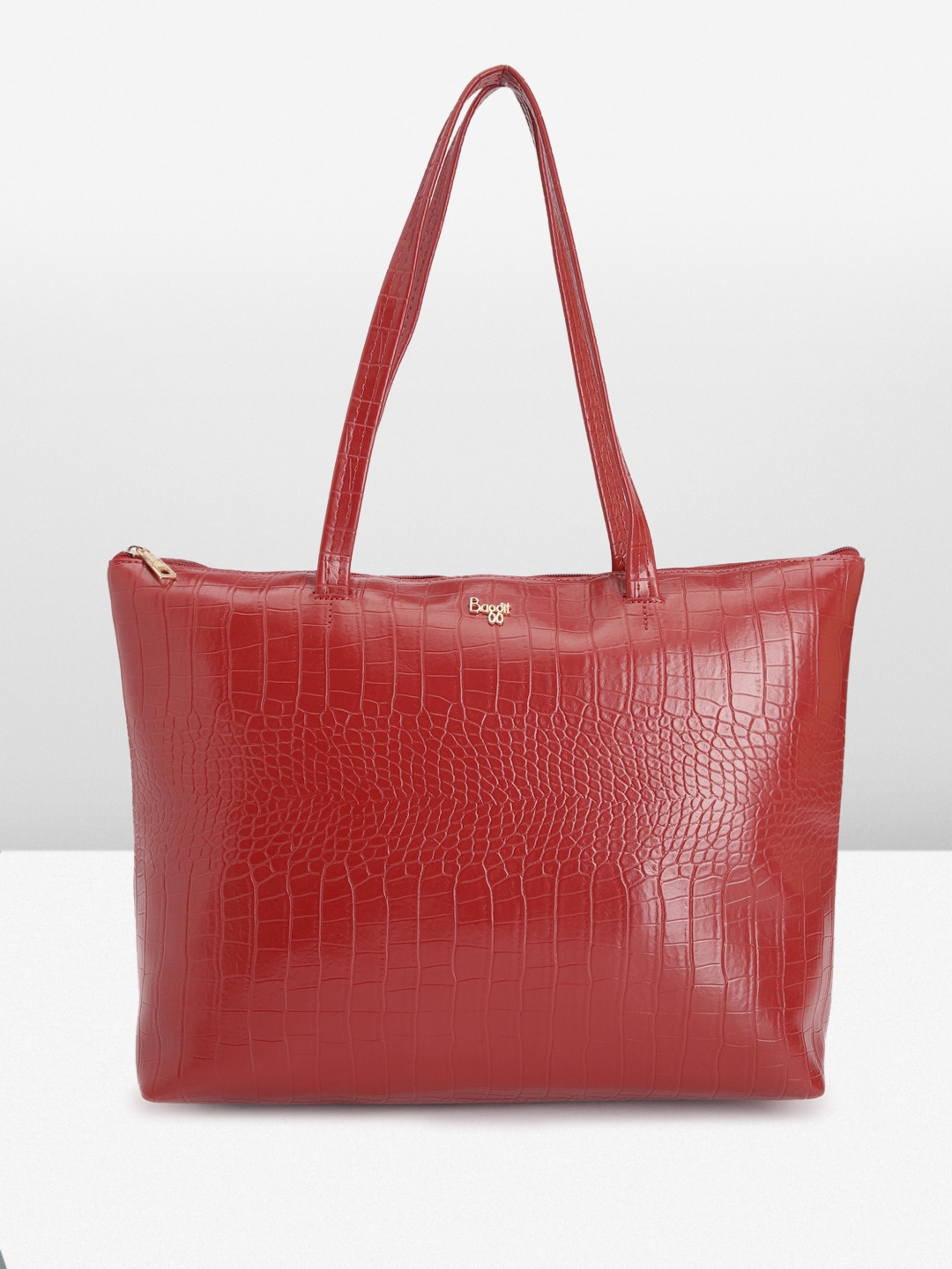 

Baggit Animal Textured Oversized Structured Shoulder Bag, Red