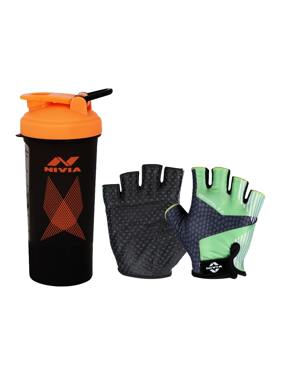 

NIVIA Colorblocked Leather Gloves & Shaker, Green