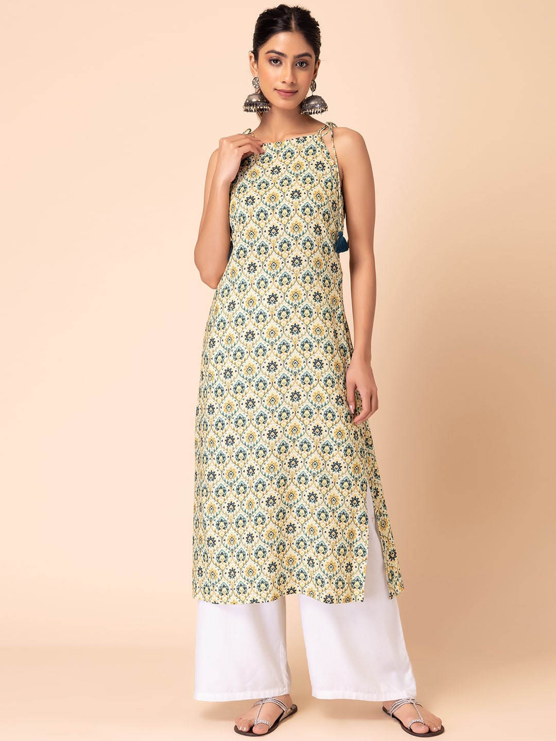 

INDYA Ethnic Motif Printed Kurta, Beige
