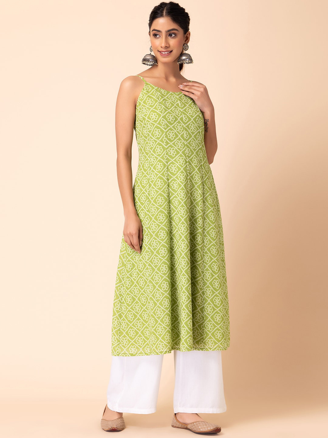 

INDYA Bandhani Georgette Kurta, Green