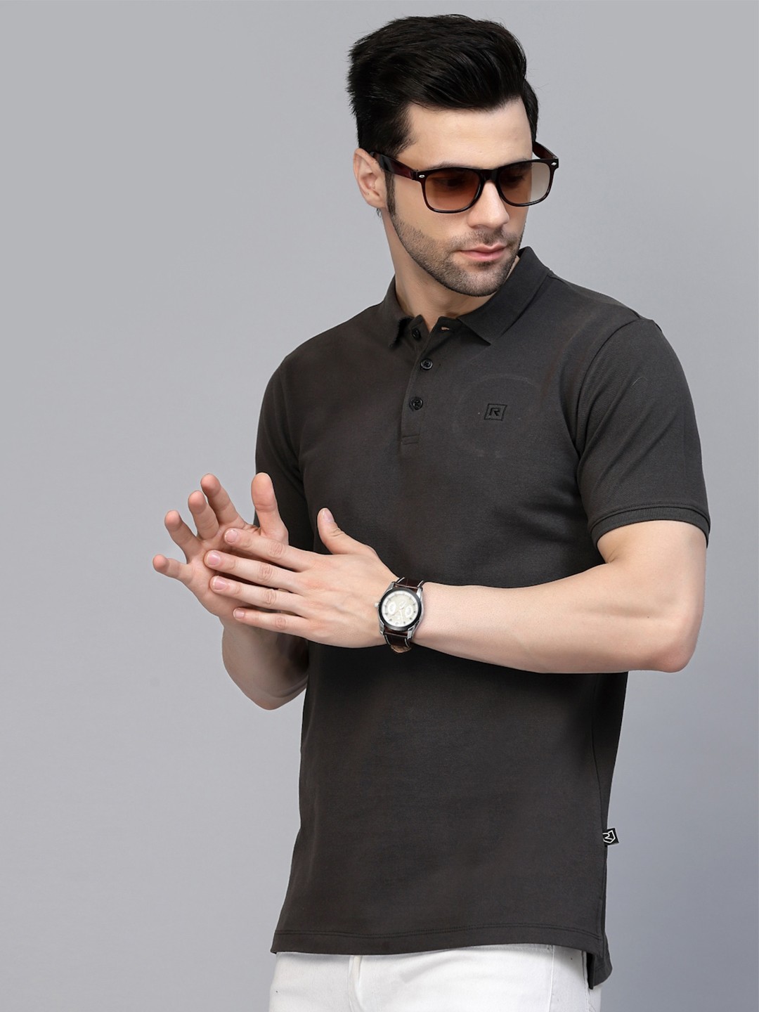 

Rigo Solid Slim Fit Cotton Polo Collar T-shirt, Charcoal