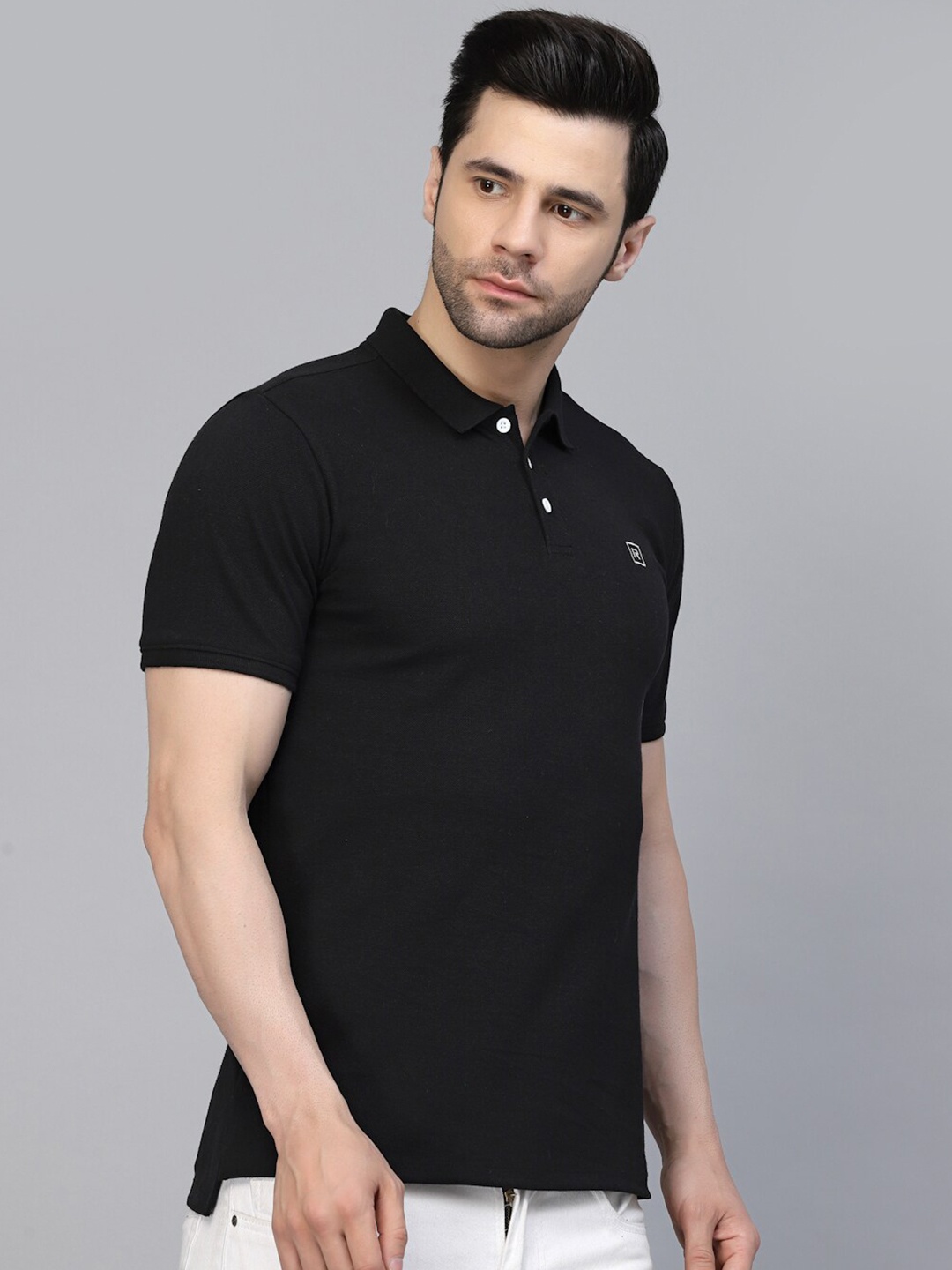 

Rigo Solid Slim Fit Cotton Polo Collar T-shirt, Black
