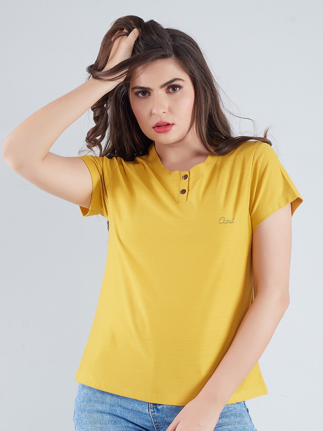

CUPID Round Neck Cotton Top, Yellow