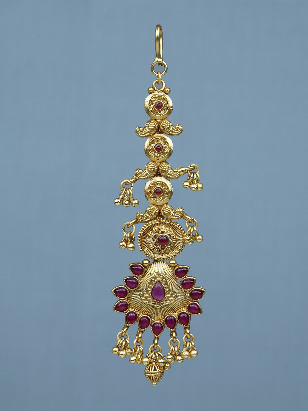 

Diksha collection Beads Studded Temple Maang Tikka, Gold
