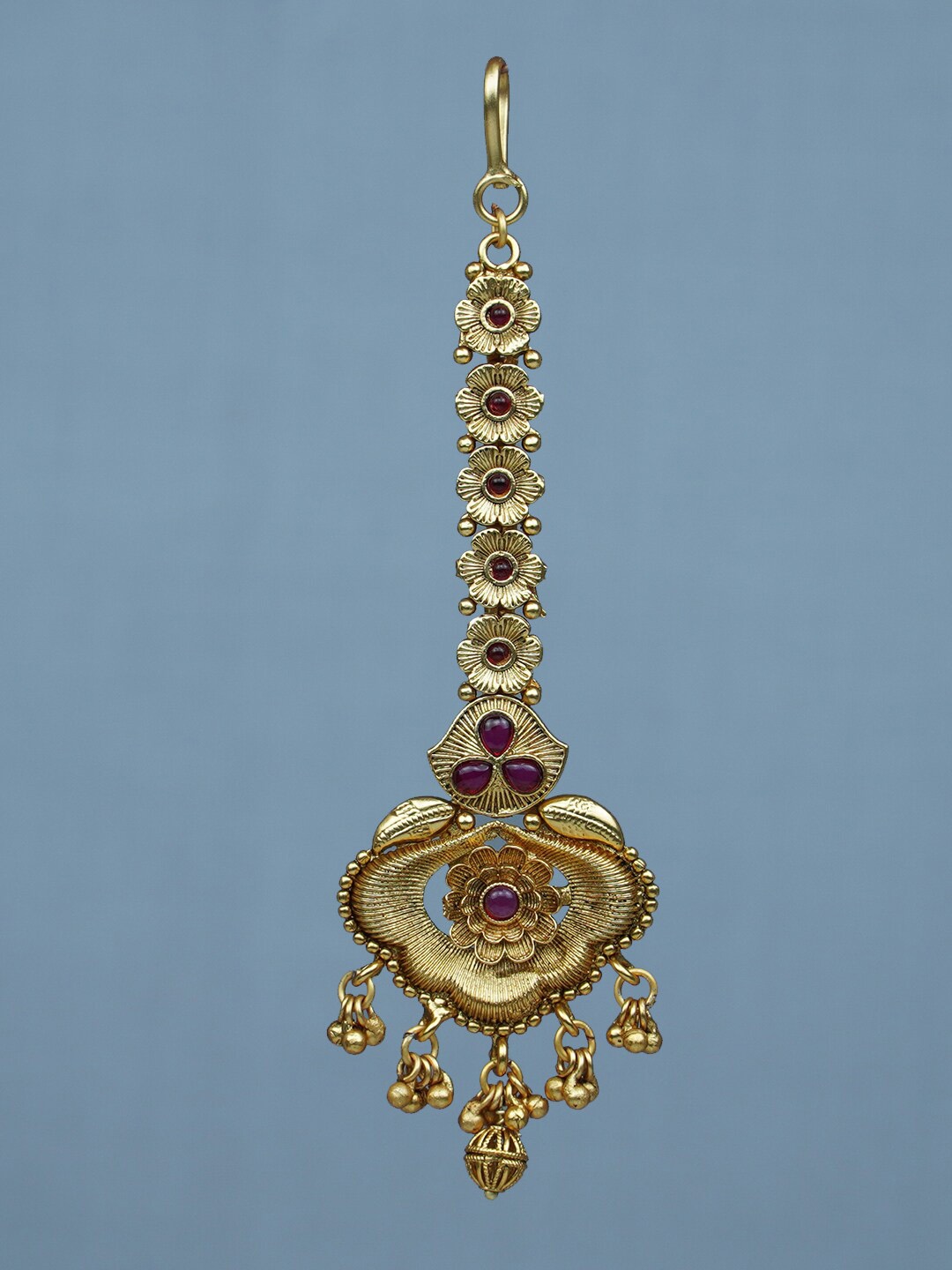 

Diksha collection Beads Studded Temple Maang Tikka, Gold
