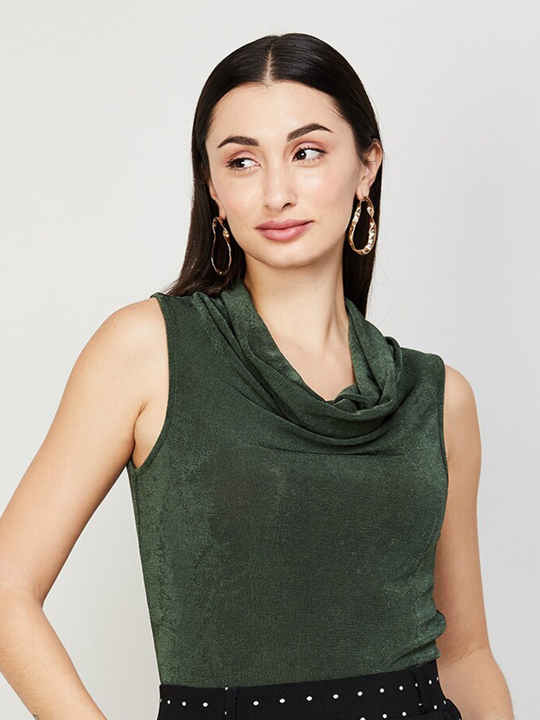 

CODE by Lifestyle Cowl Neck Sleeveless Regular Top, Green