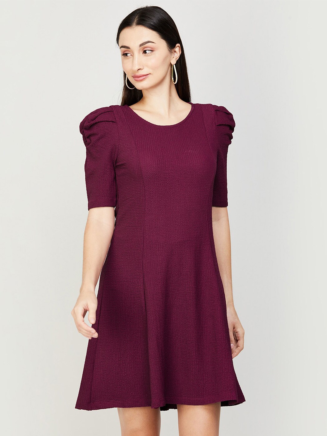 

CODE by Lifestyle Self Design Puff Sleeves A-Line Dress, Purple