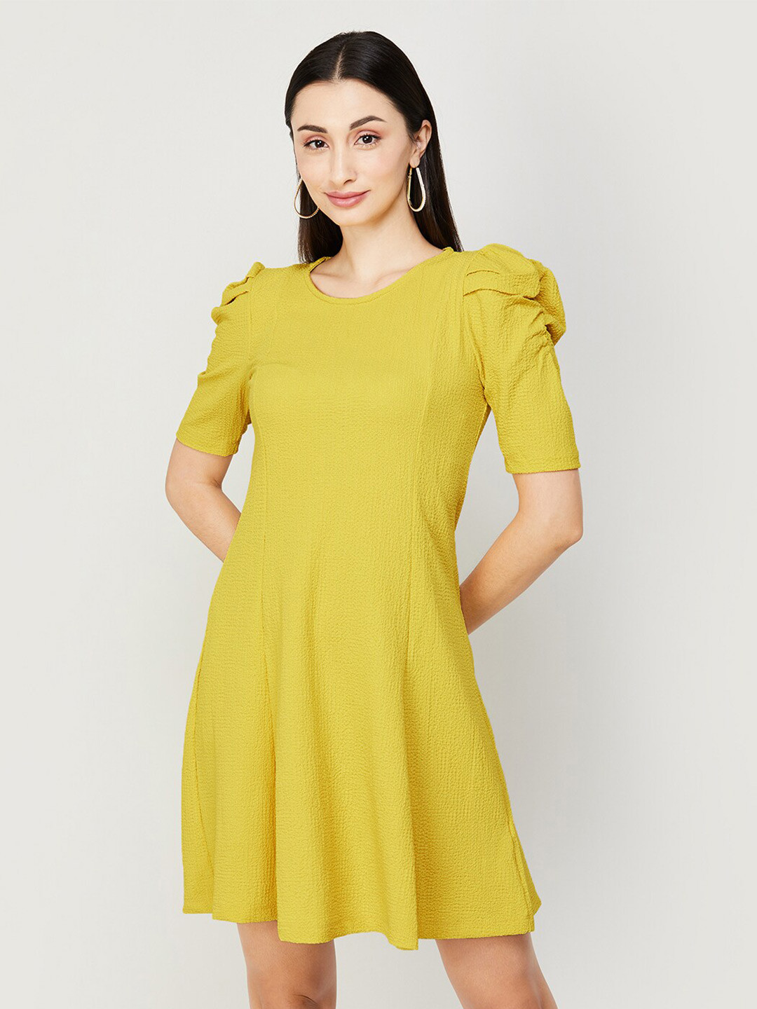 

CODE by Lifestyle Self Design Puff Sleeves A-Line Dress, Mustard