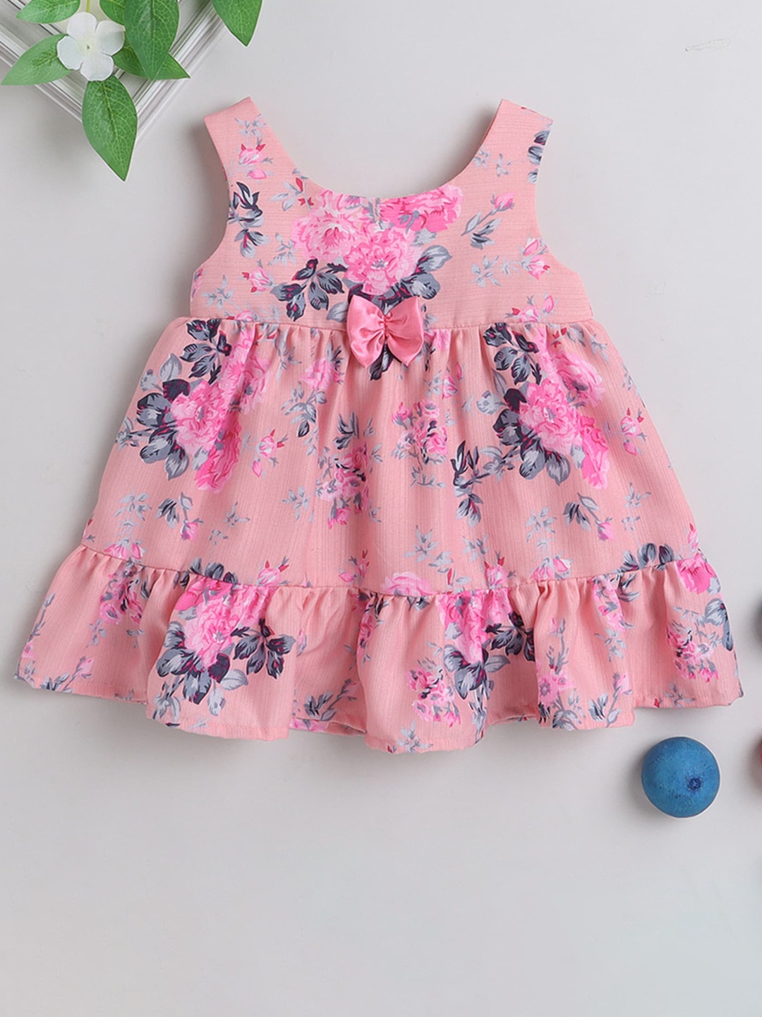 

MANY FROCKS & Girls Floral Printed Georgette Fit & Flare Dress, Pink