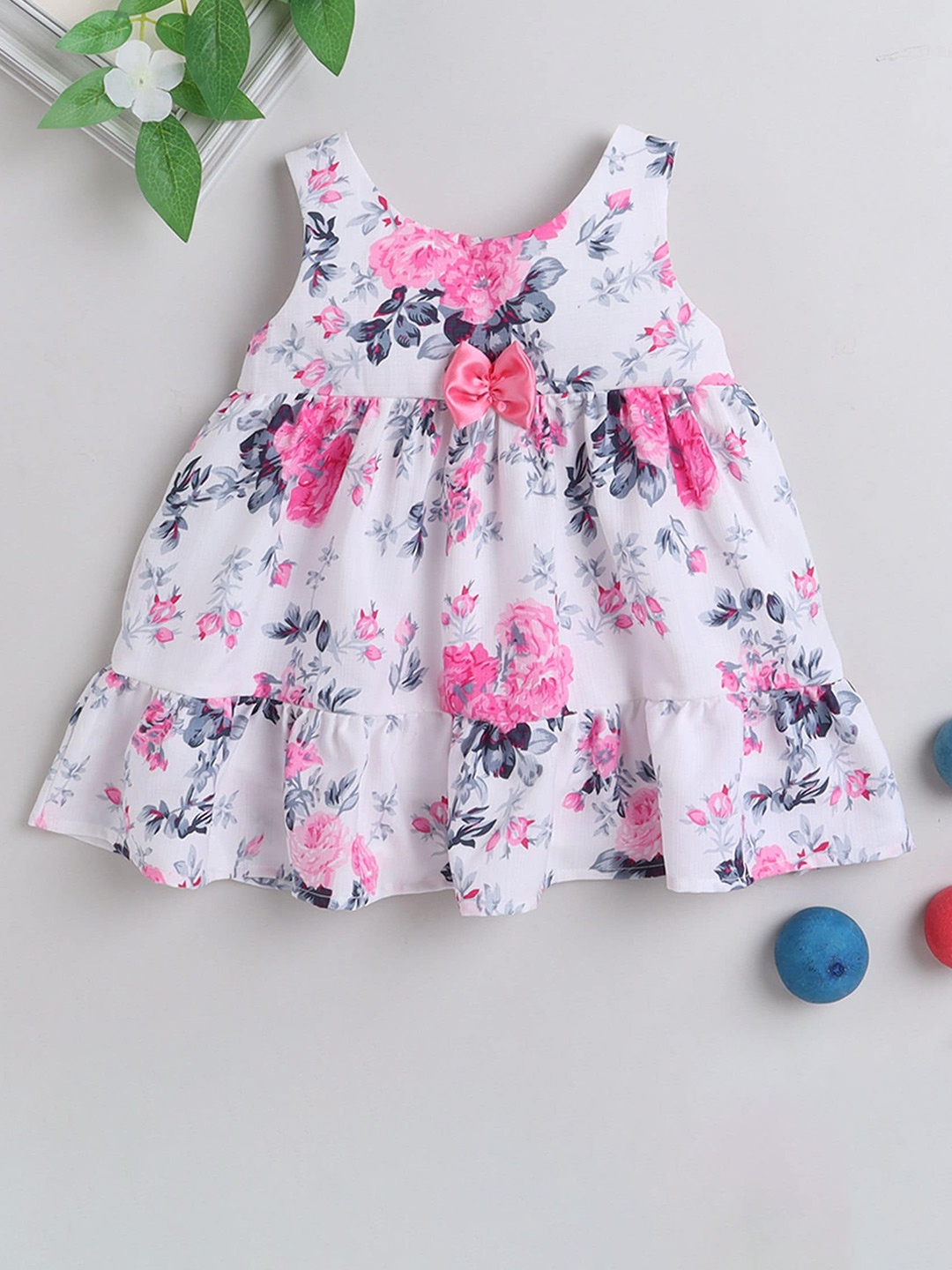 

MANY FROCKS & Girls Floral Print Georgette Fit & Flare Dress, Pink