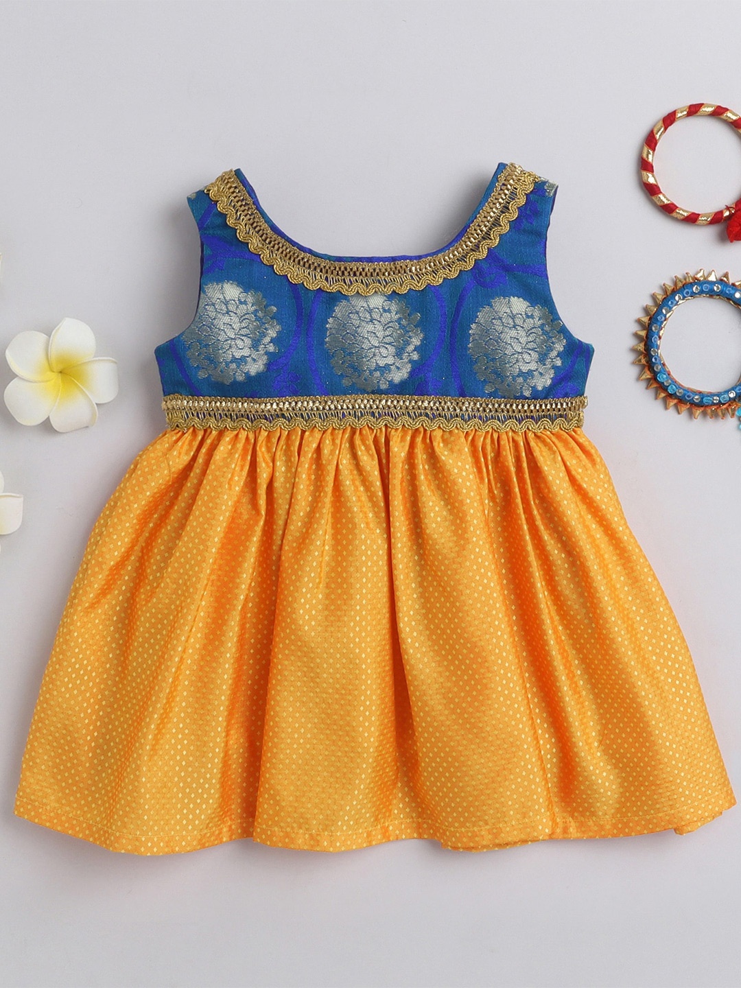 

MANY FROCKS & Girls Floral Woven Design Fit & Flare Dress, Orange