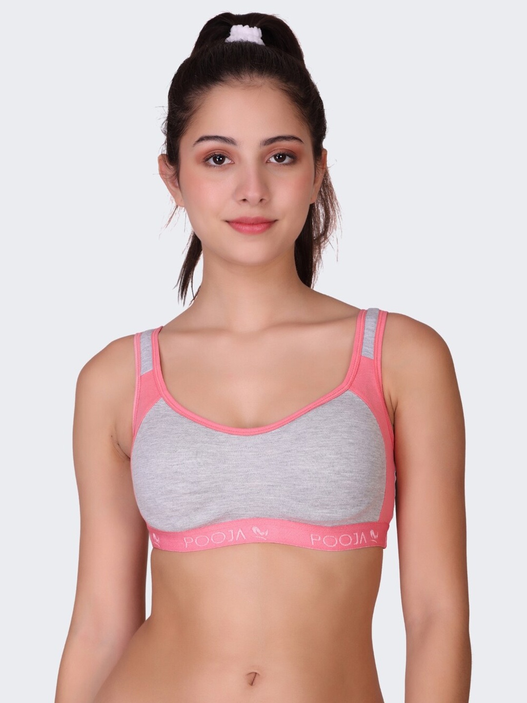 

POOJA RAGENEE Colourblocked Full Coverage Anti Bacterial Seamless Cotton Workout Bra, Pink