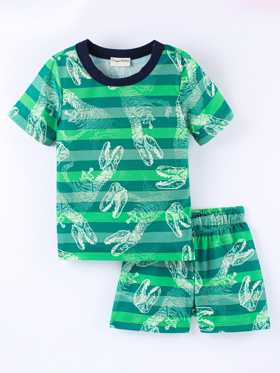 

CrayonFlakes Boys Striped T-shirt with Shorts, Green