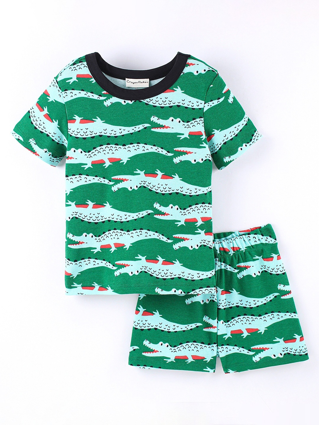 

CrayonFlakes Boys Printed T-shirt with Shorts, Green