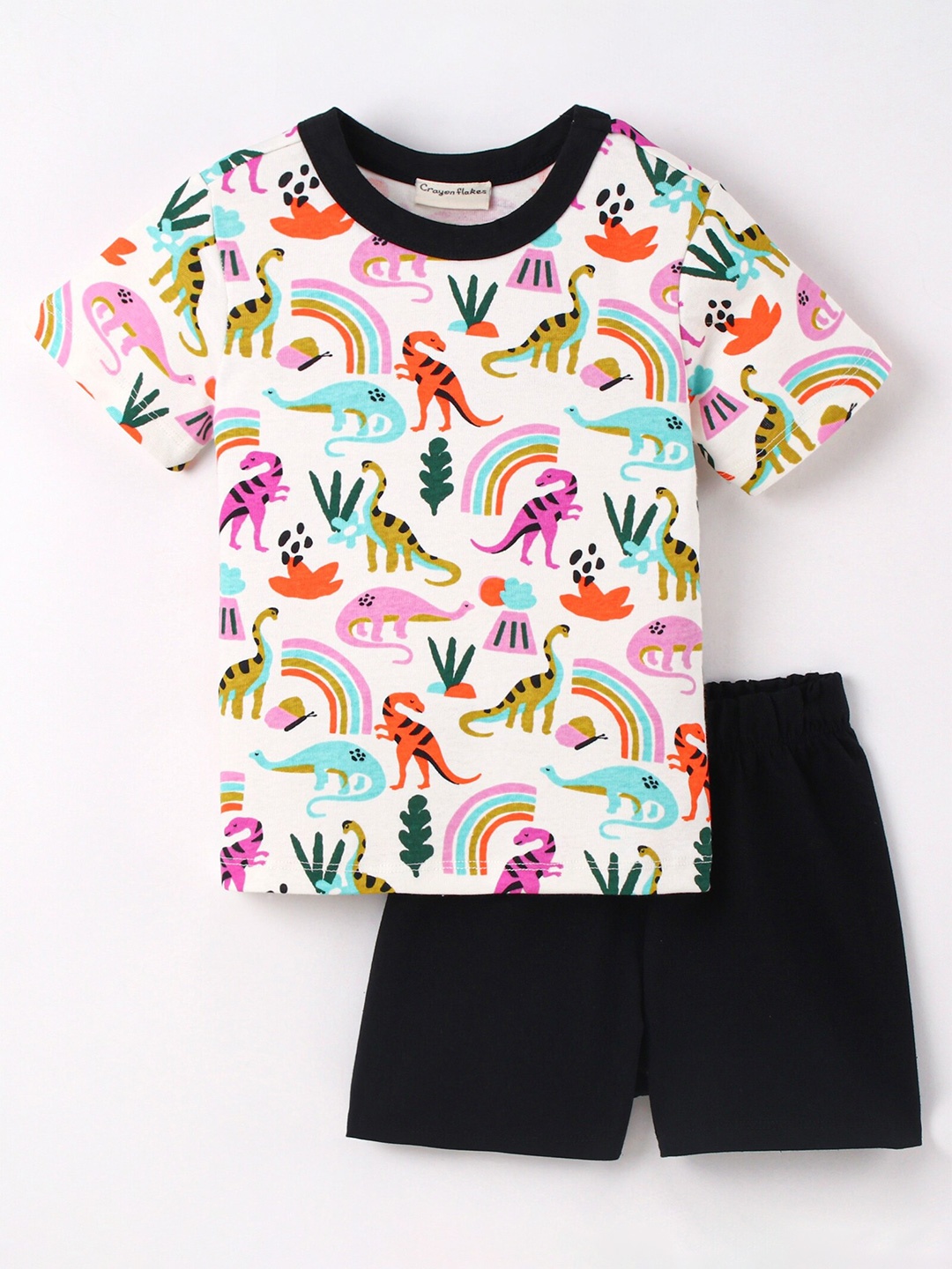 

CrayonFlakes Boys Printed T-shirt with Shorts, Off white