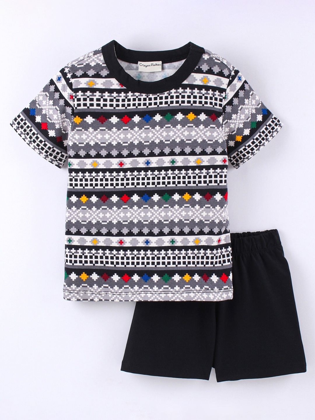 

CrayonFlakes Boys Printed Top with Shorts, Black