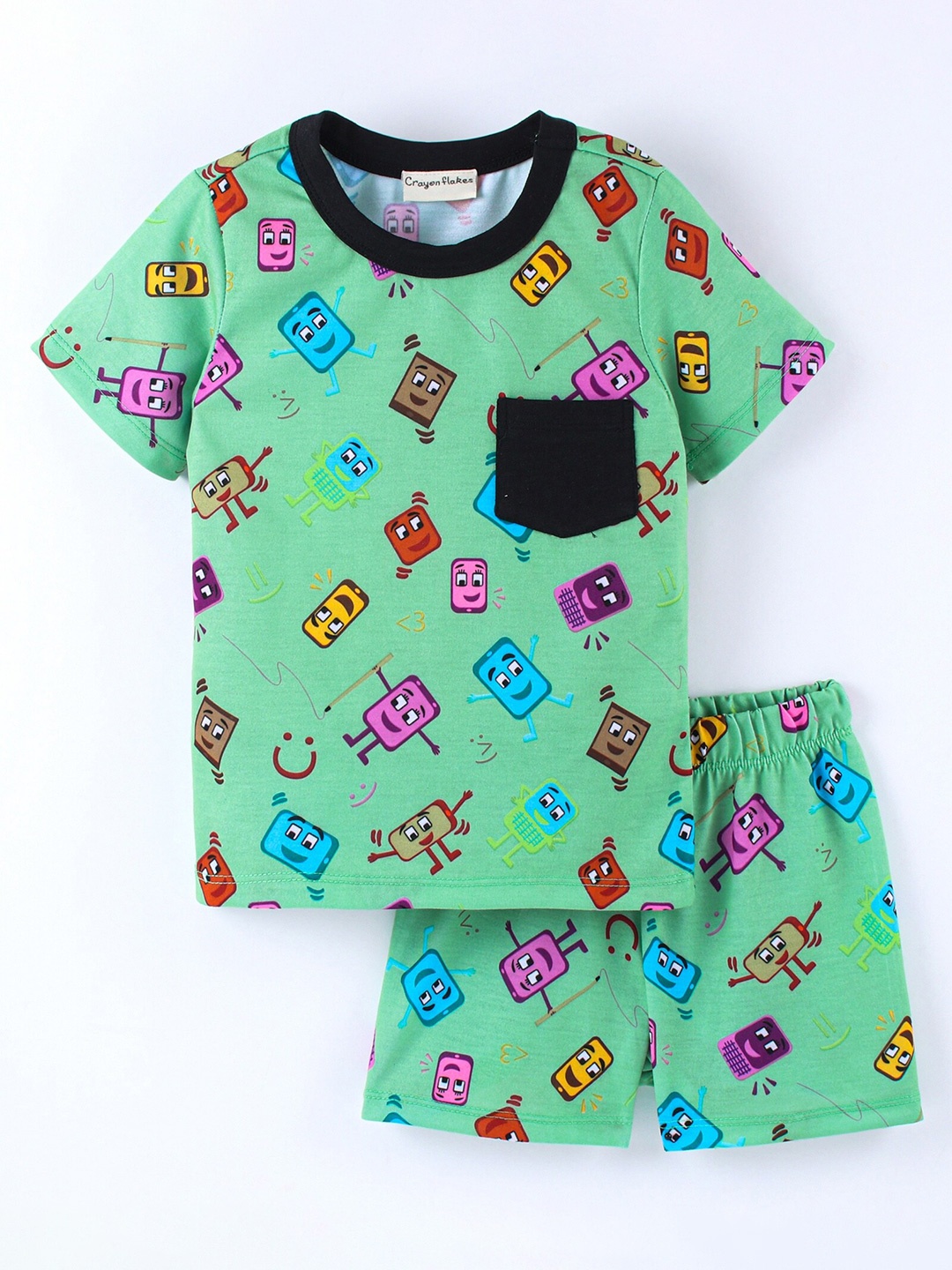 

CrayonFlakes Boys Printed T-shirt with Shorts, Green