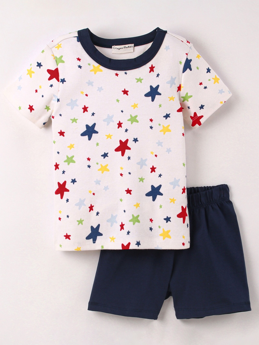 

CrayonFlakes Boys Printed Pure Cotton Top With Shorts, White