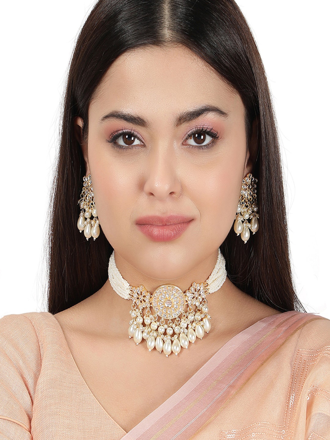 

AQUASTREET Gold-Plated Kundan & Pearl Jewellery Set