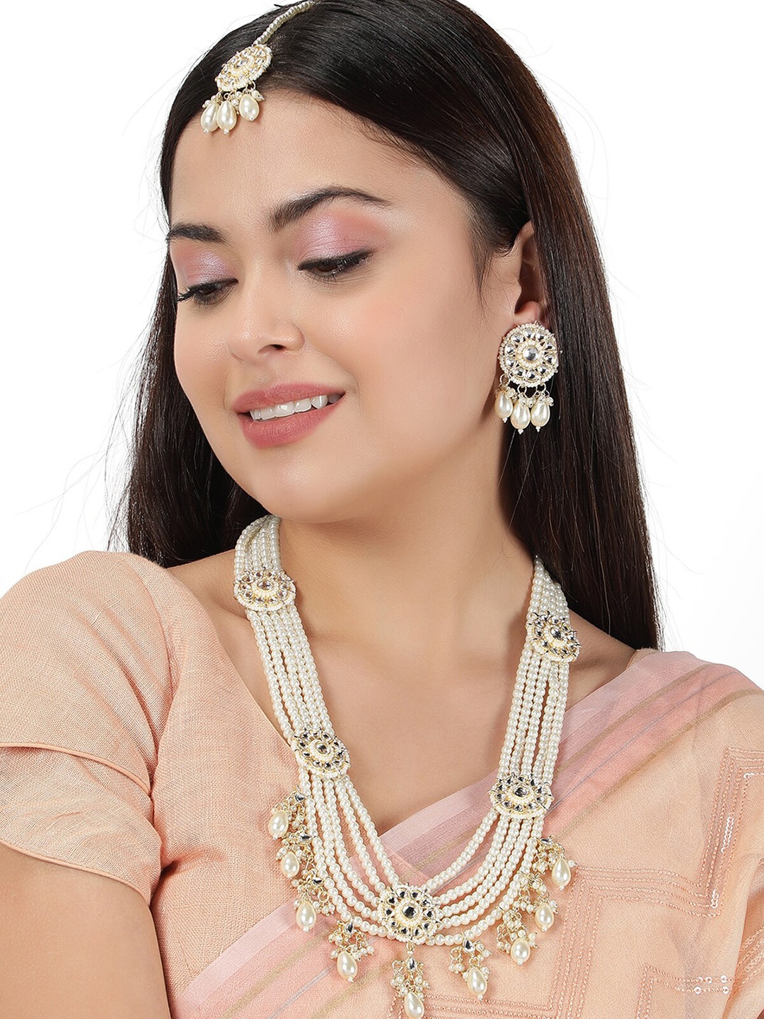 

AQUASTREET Gold-Plated Stone Studded & Beaded Jewellery Set