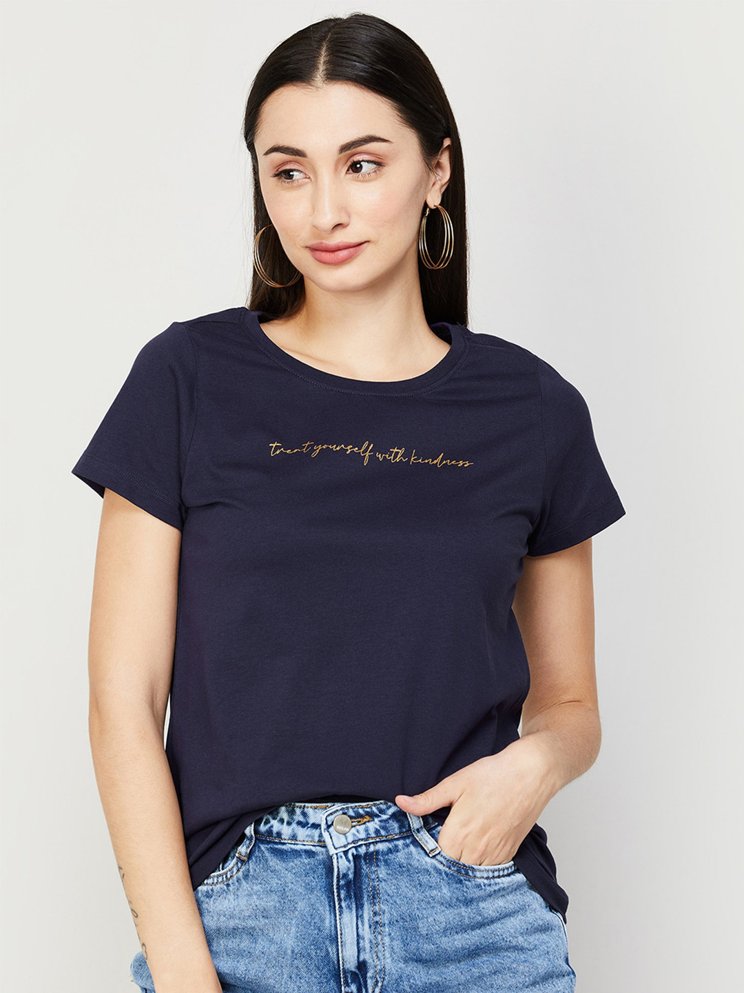 

Fame Forever by Lifestyle Typography Print Cotton T-shirt, Blue