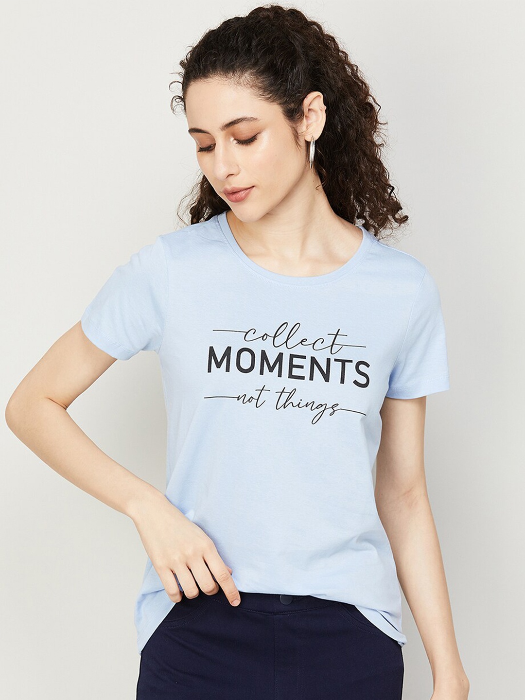 

Fame Forever by Lifestyle Typography Print Cotton T-shirt, Blue