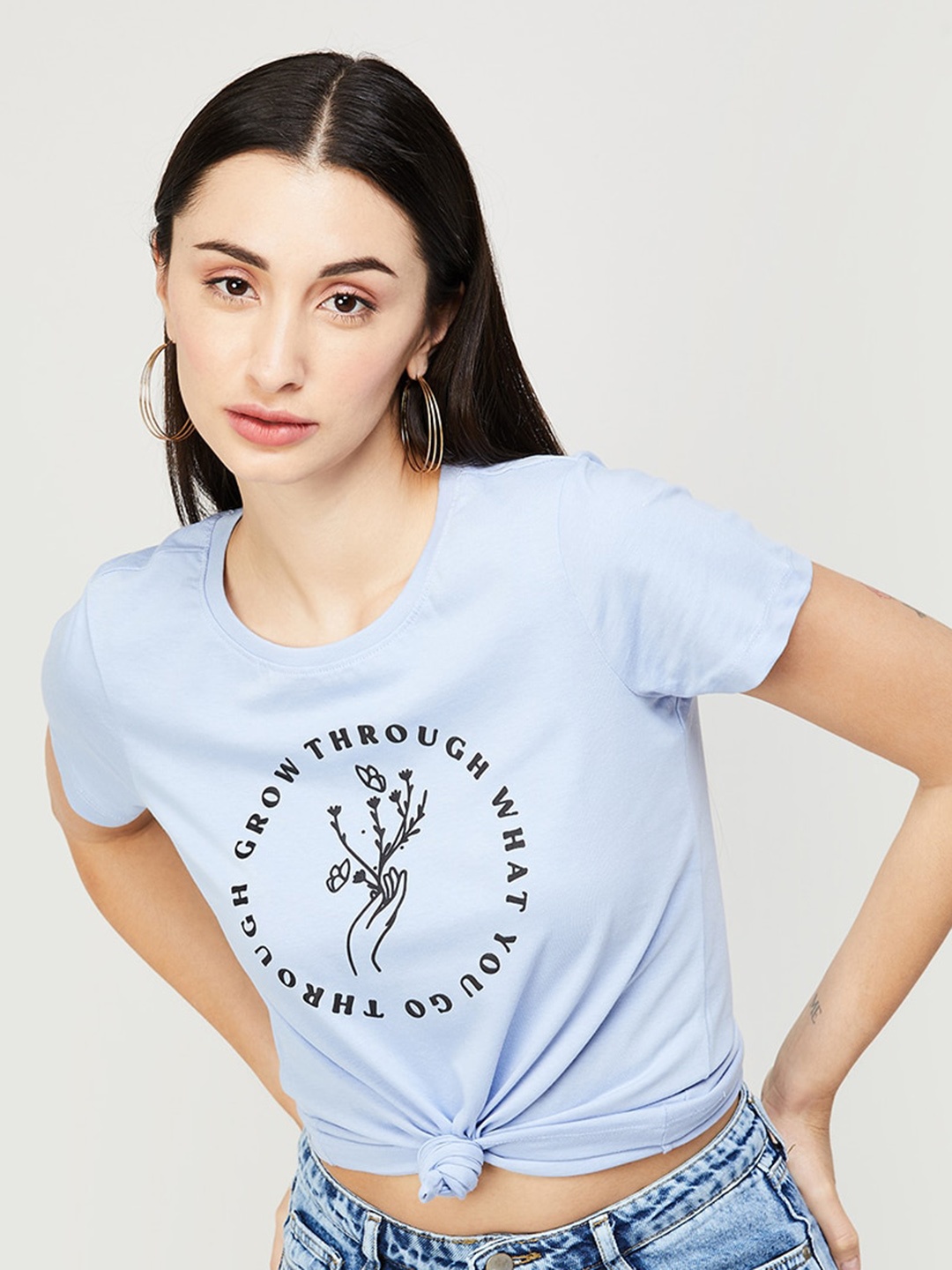 

Fame Forever by Lifestyle Typography Print Cotton T-shirt, Blue