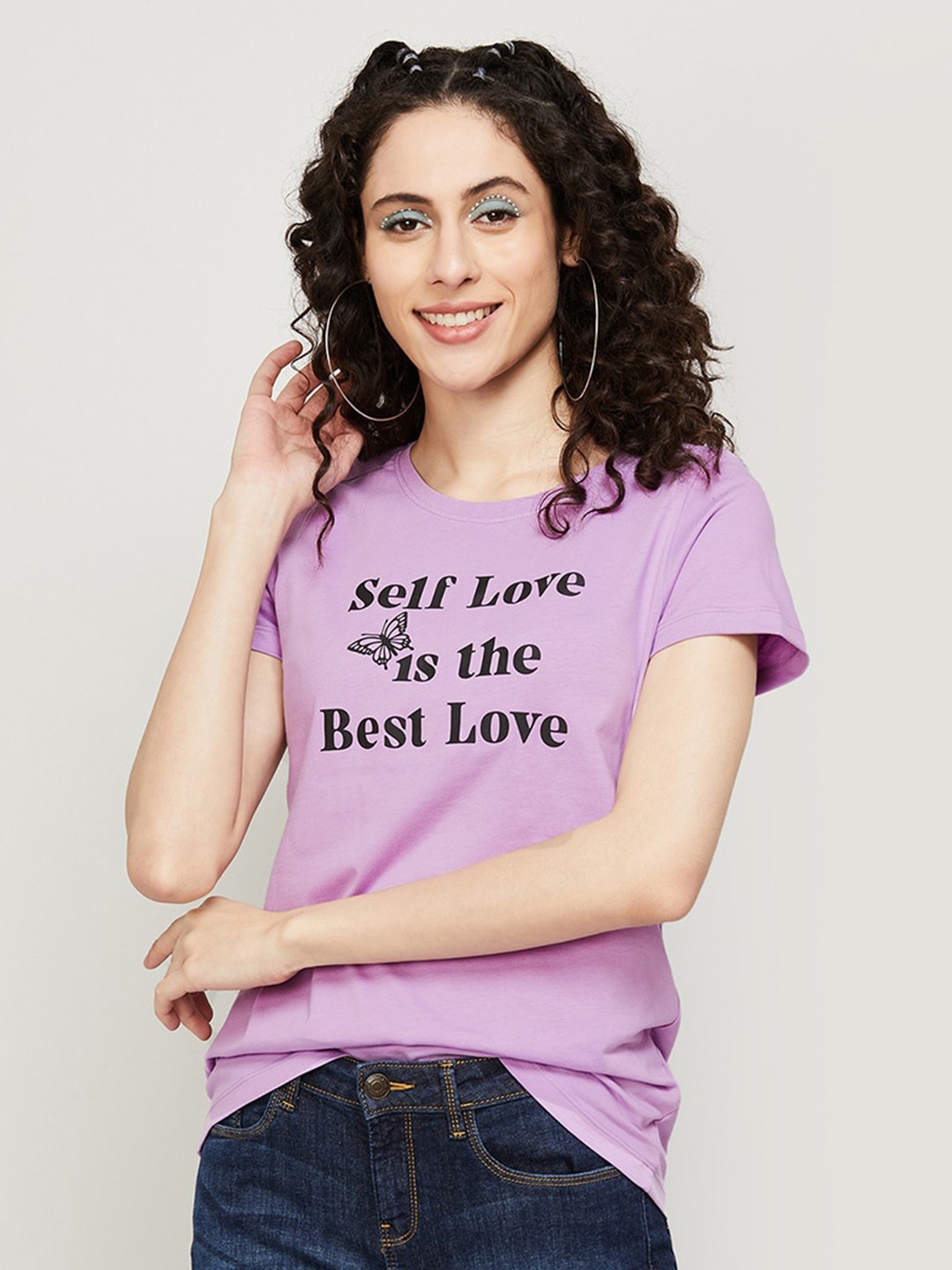 

Fame Forever by Lifestyle Typography Print Cotton T-shirt, Purple