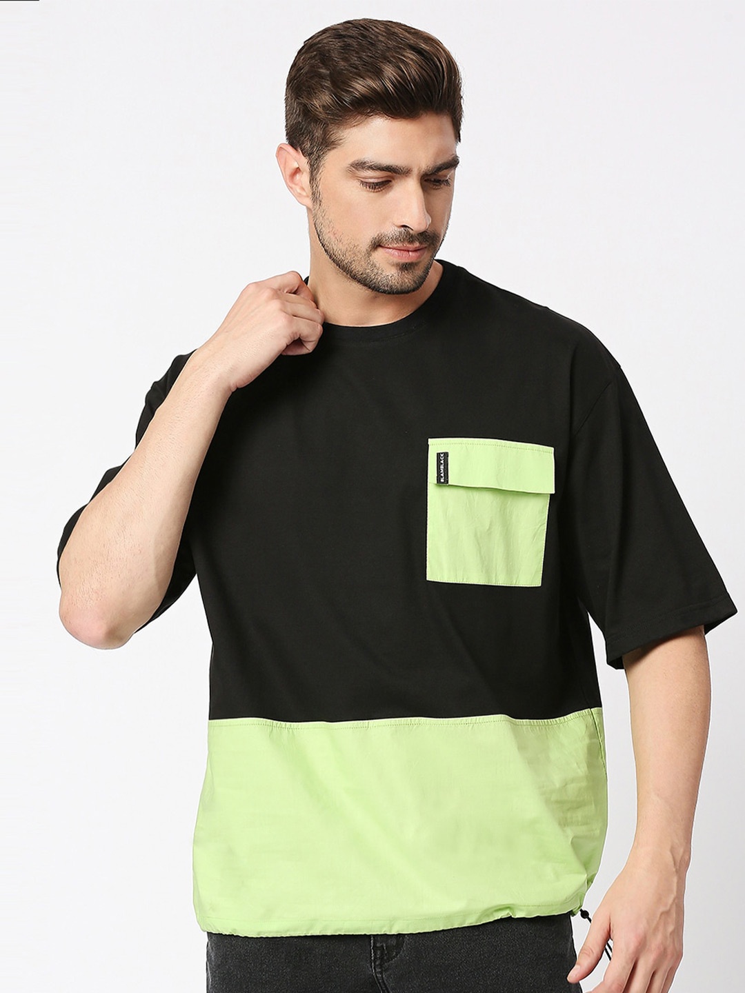 

Blamblack Colourblocked Cotton Oversized Fit T-shirt, Black