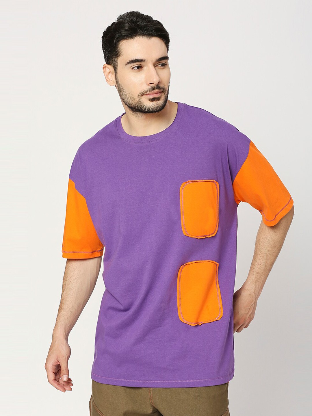 

Blamblack Colourblocked Cotton Oversized Fit T-shirt, Purple
